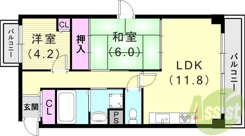 ２LDK（５６.３６平米）モニター付オートロック・独立洗面台