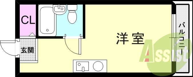 1R（17平米）３点ユニット・家具家電付き