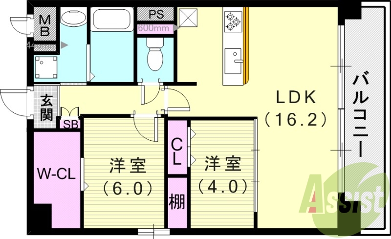 2LDK（62.07平米）システムキッチン・収納・エアコン