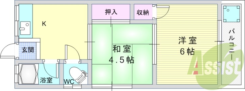 2K（38平米）角部屋・エアコン・お風呂トイレセパレート
