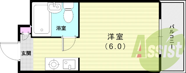 1Ｒ（15.83平米）オートロック、ＩＨコンロ、エアコン付き