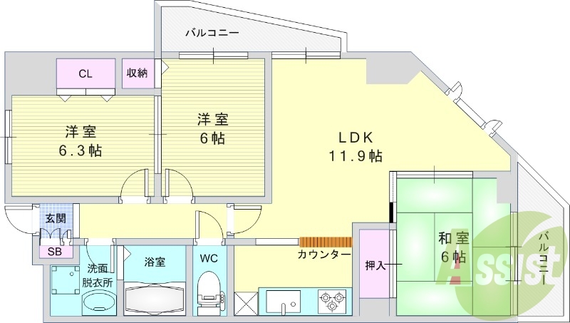 3LDK（69.03平米）システムキッチン・追い炊き