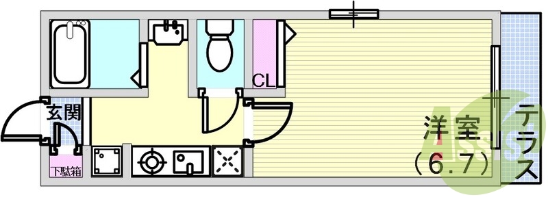 セパレートでリビングが広い単身さん向けの間取りです。