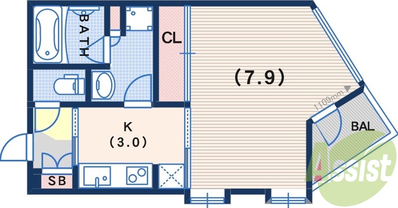 30㎡越えの1Kです