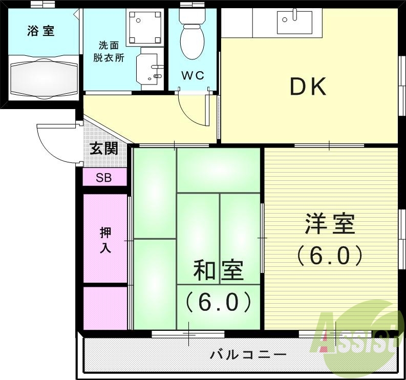2DK（４５平米）セパレート・インターホン・下駄箱