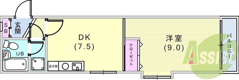 1DK（35.91平米）エアコン・オートロック・角部屋・収納