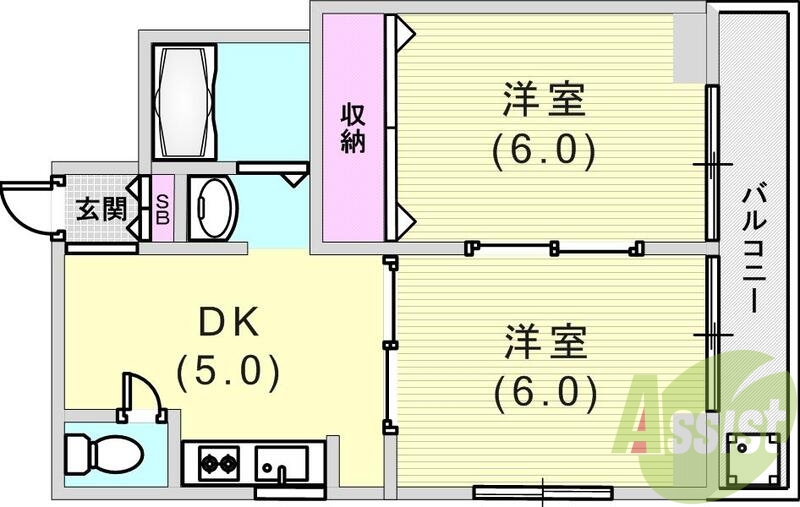 ゆったり２ＤＫのお部屋です