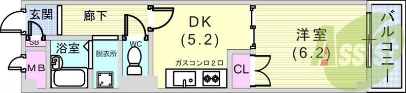 広々1DKタイプ。