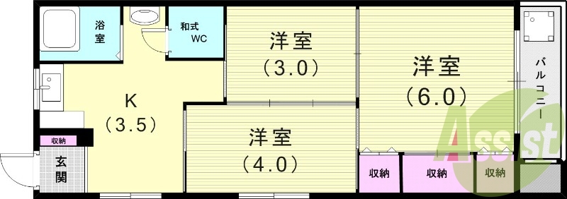 3K(37平米)独立洗面台・フローリング・押入れ