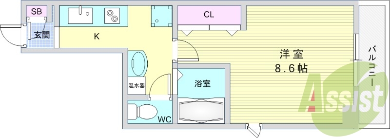 1K(25.06平米)エアコン・独立洗面台・システムキッチン