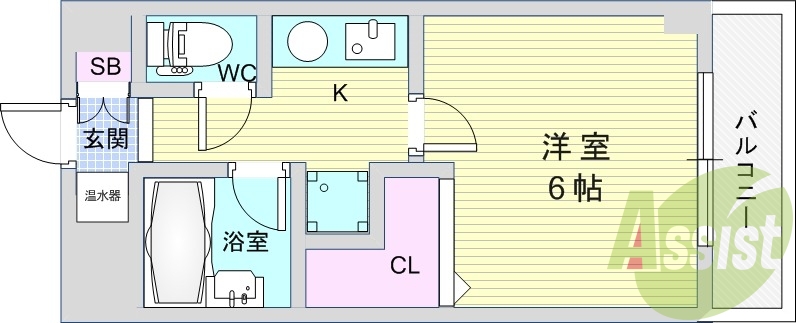 1K（21平米）ウォシュレット・エアコン・室内洗濯機置き場