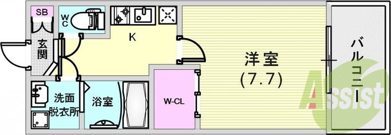 広めの1Kタイプ。