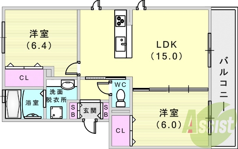 角部屋で明るいおへやですね