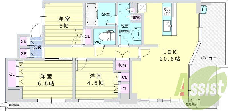3LDK(82.91平米)カウンターキッチン・独立洗面台