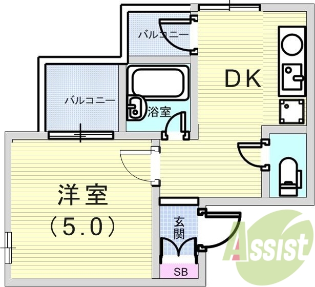 1DK(21.99平米）エアコン2台・室内洗濯機置場