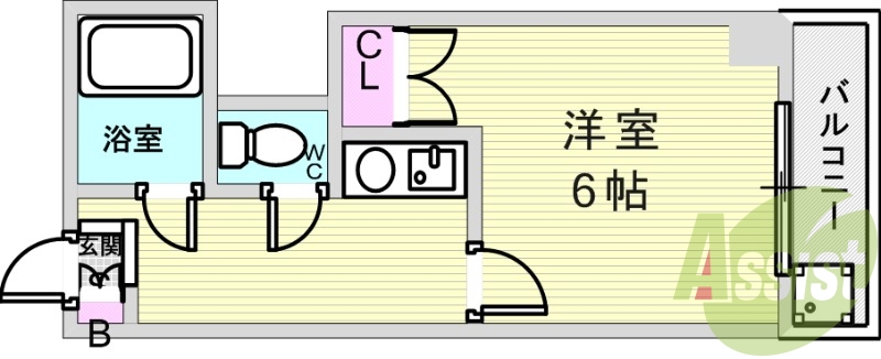 1K（２２平米）お風呂トイレ別・オートロック・