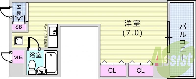 1R（21.03平米）IHコンロ・バルコニー・下駄箱