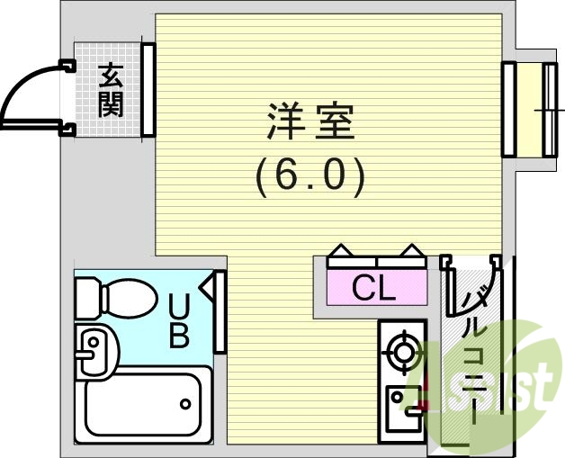 1K（19.54平米）ネット無料・エアコン・モニターホン