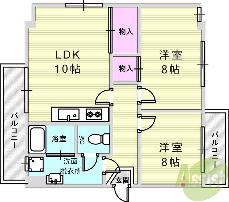 2LDK（55.04平米）システムキッチン・インターホン