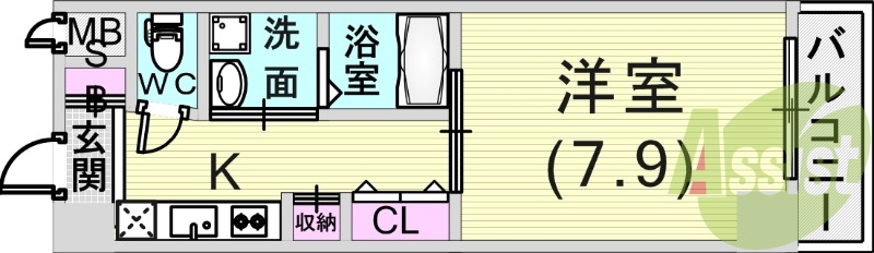 1K（26.89平米）2口ガスコンロ・室内洗濯機置場