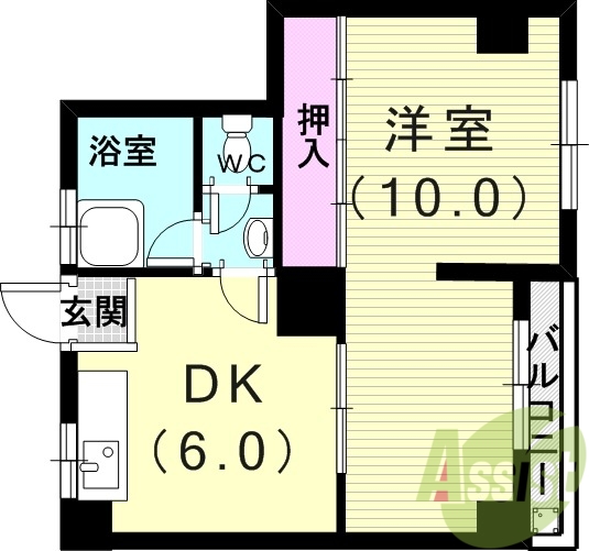 1DK（３３平米）エアコン・ガスコンロ・収納・バルコニー