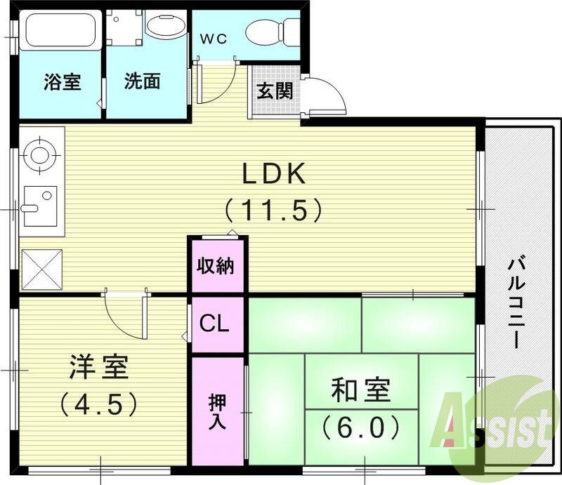 2LDK(50.08平米)独立洗面台・室内洗濯機置場・収納
