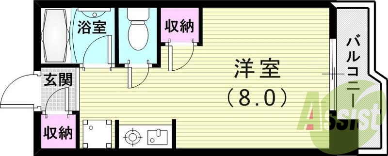1R(18.52平米)エアコン・収納・IHコンロ・バルコニー
