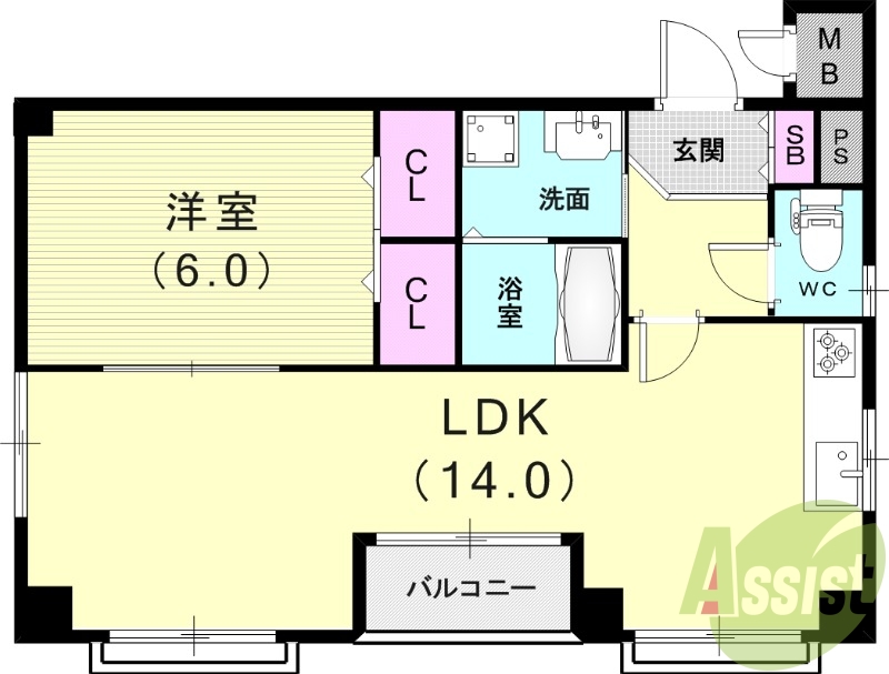 1LDK(47.27平米）システムキッチン・室内洗濯機置場