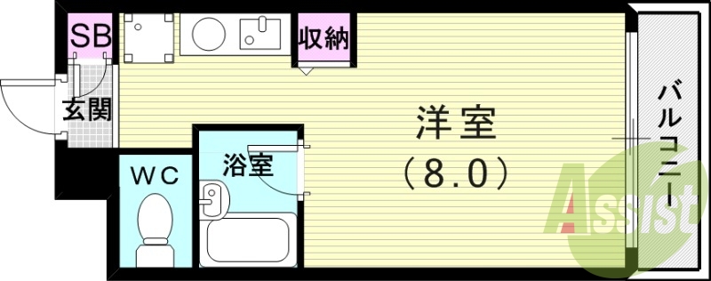 1K（21.8平米）洗濯機置き場・バルコニー・IHコンロ