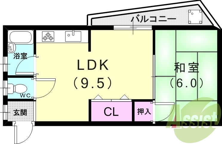 １ＬＤＫ（３４．６平米）ガスキッチン・ＴＶモニターホン・収納