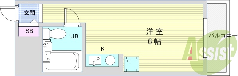 1R(18平米)室内洗濯機置き場・エアコン・IHミニキッチン