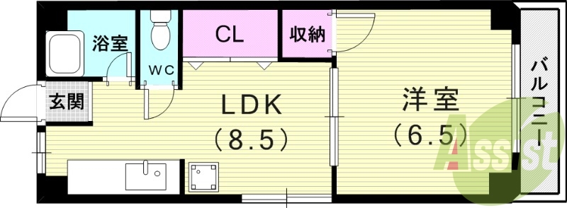 1LDK(33平米)セパレート・エアコン・下駄箱