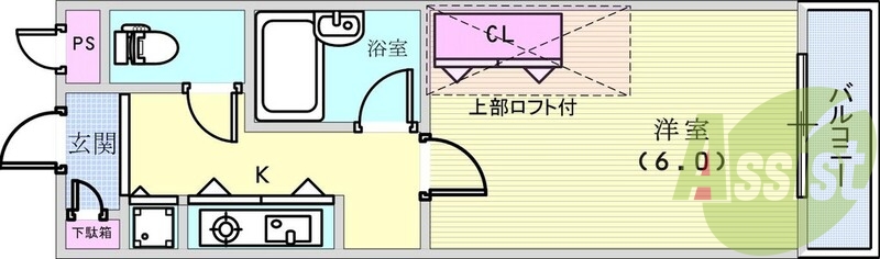 1K(20.0平米)収納・お風呂トイレ別・浴室乾燥機