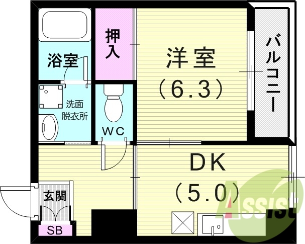 1DK(35平米)室内洗濯機置場・エアコン・独立洗面台