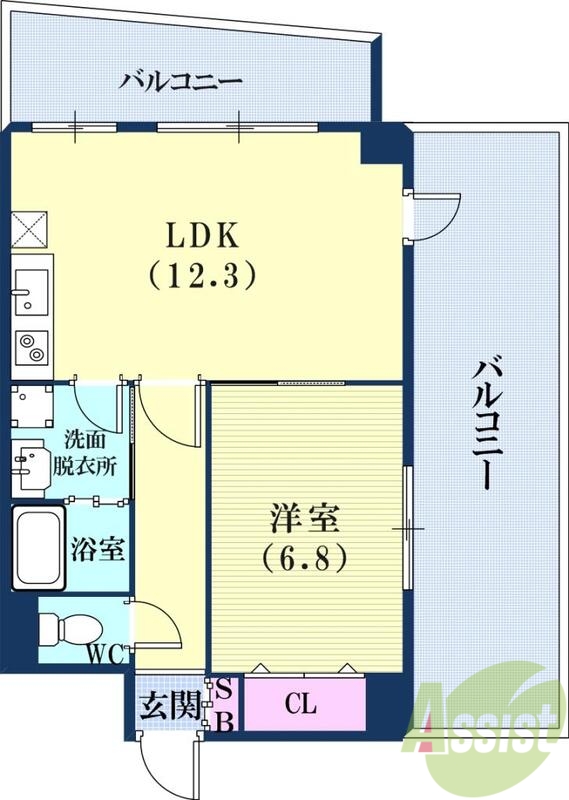 1LDK（46.02平米）エアコン・浴室乾燥機・クローゼット