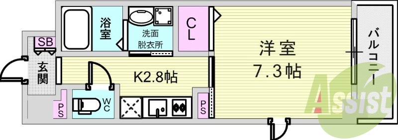 1K(28.03平米)システムキッチン・浴室乾燥機・収納