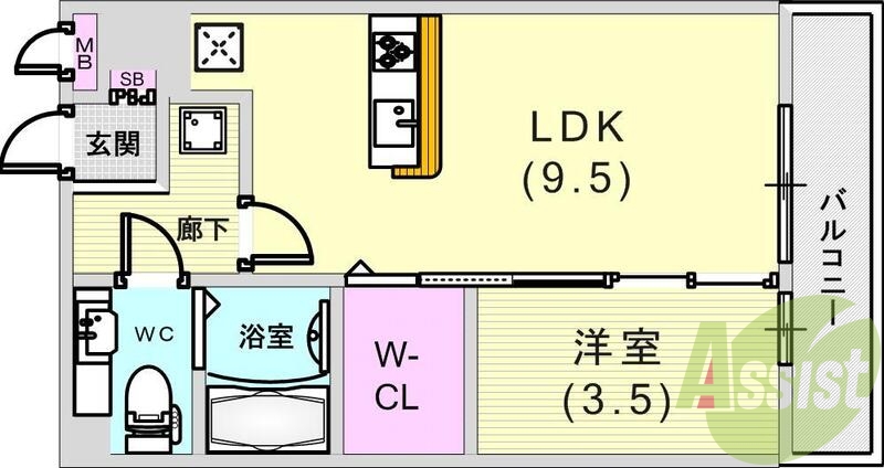 1LDK(33.39平米)浴室乾燥機・システムキッチン・収納