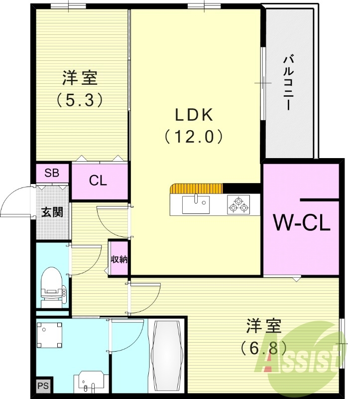 2LDK（60.28平米）浴室乾燥機・モニターフォン