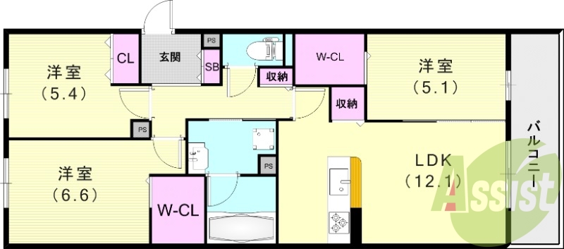3LDK（70.4平米）モニター付きインターフォン