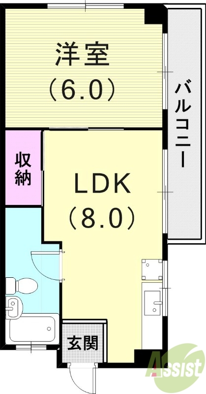 1DK(30平米)　角部屋・駅近・収納・室内洗濯機置場