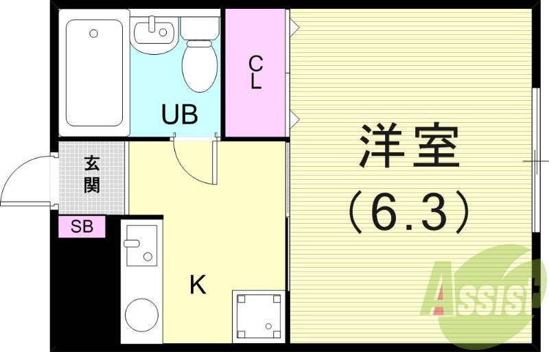 1K（２１平米）IHコンロ・エアコン・室内洗濯機置場・下駄箱