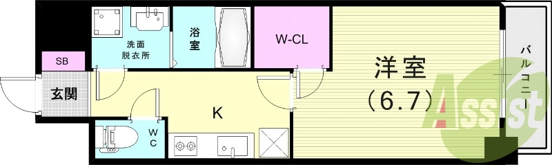 1K（25.73平米）エアコン・システムキッチン・浴室乾燥機