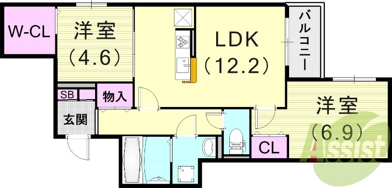 2LDK（58.99平米）カウンターキッチン・エアコン