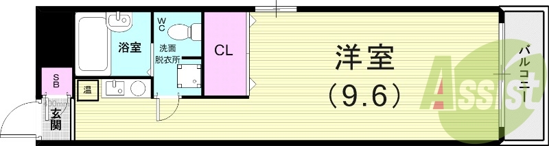 １Ｋ（２7平米）エアコン・室内洗濯機置場・電気温水器