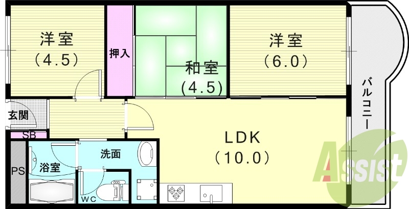 3LDK(60.83平米)システムキッチン・独立洗面台