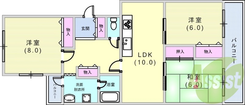 3LDK(81平米)システムキッチン・室内洗濯機置場