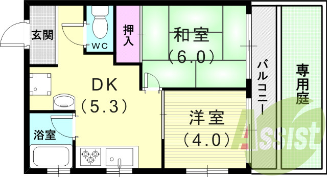 2DK(40平米)エアコン・ガスコンロ・ウォシュレット・収納