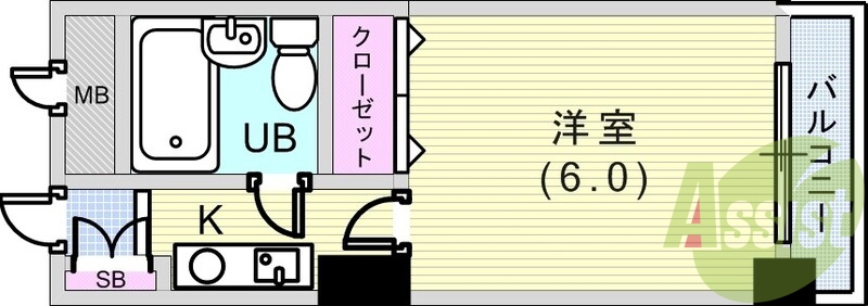 1K(19.5平米)IHコンロ・クローゼット・洗濯機置場