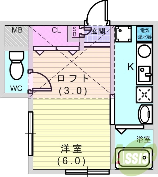 1R(25平米)エアコン・ロフト・ネット無料・トイレ風呂別