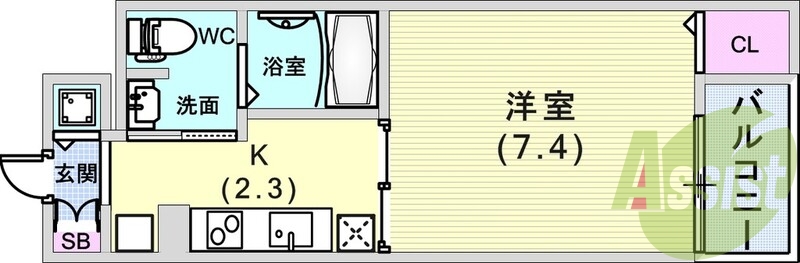 1K（27.91平米）ネット無料・浴室乾燥機・追い焚き機能